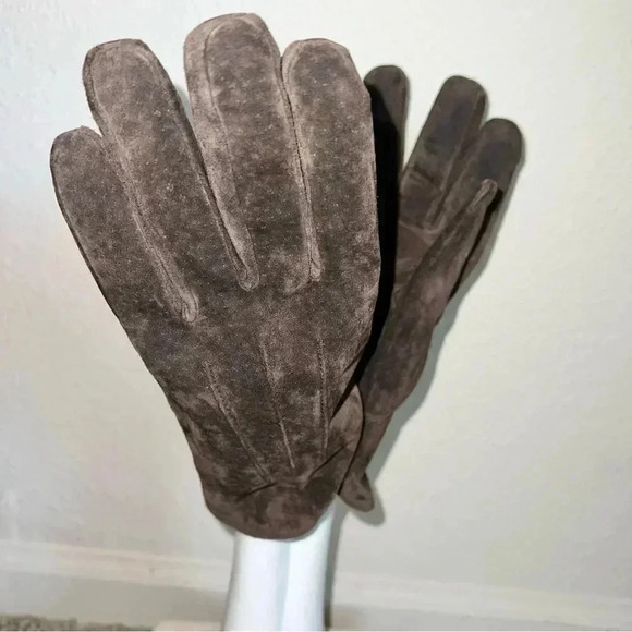 Isotoner Dark Brown Women’s Suede Gloves Thin Black Fleece Lining Size XL - Picture 5 of 11